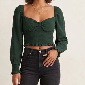 Sunday Best Green Smocked Long Sleeve Crop Top XS